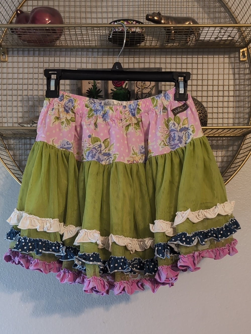 Girls Matilda Jane Whimsical Floral Tiered Skirt - Pink & Green Floral